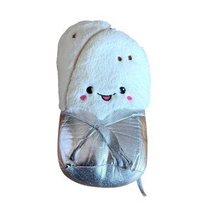 Plush Burrito Toy Smiling Face Metallic Silver Wrapper Toy Factory White Stuffed